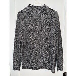 Lands' End Womens XL Knit Black White Turtleneck Sweater Long Sleeve